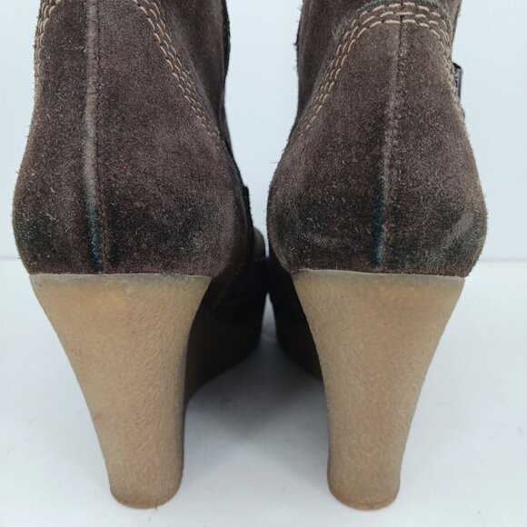 Diesel Unkle Jessy Brown Suede Wedge Ankle Boots Size 39 Platform - Picture 7 of 16